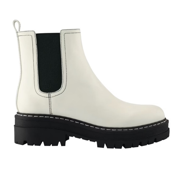 Marc Fisher Shoes - Marc Fisher Cream Leather Chelsea Combat Boots with Black Elastic